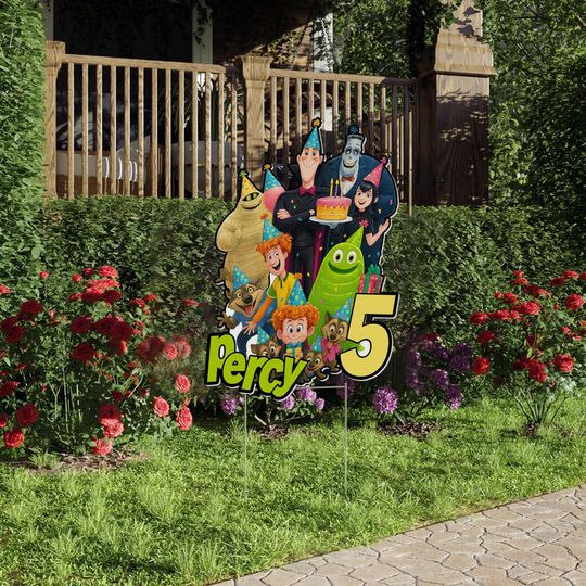 Hotel Transylvania Yard Sign Cut Out, Birthday Party Prop for Kids, Dracula Mavis Monsters Theme, Outdoor Halloween Party Decoration