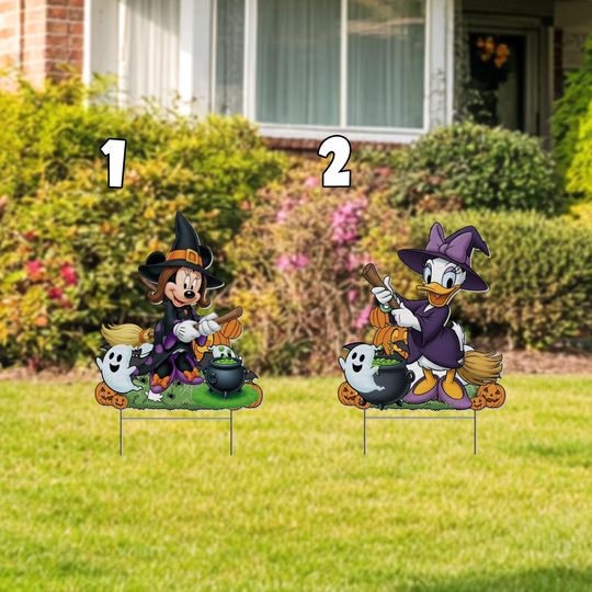 Minnie and Daisy Halloween Yard Sign Cut Out, Disney Girl Characters Prop, Halloween Standee, Outdoor Trick or Treat Yard Decoration