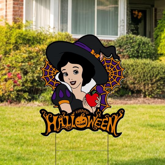 Disney Snow White Halloween Yard Sign Cut Out, Disney Princess Party Prop, Halloween Yard Decor, Cute Snow White Birthday Backdrop