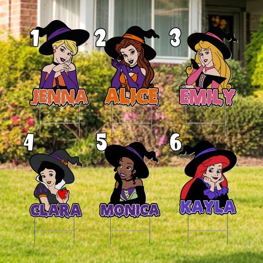 Disney Princess Group Halloween Yard Sign Cut Out, Princess Characters Party Prop, Halloween Birthday Decor, Magical Girls Backdrop