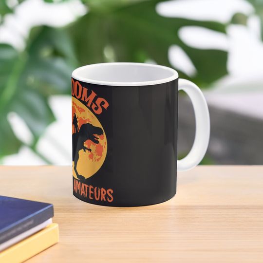 Brooms are for amateurs Halloween Witch and Trex Dinosaur Coffee Mug