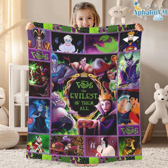Villains the Evilest of them All Fleece Blanket | Maleficent Evil Queen Ursula | Disneyworld Villains Blanket | Magic Kingdom Blanket