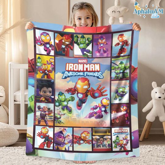 Iron Man and His Awesome Friends Blanket, MCU Iron Man Blanket, Superhero Blanket, Christmas Gift, Iron Man Blanket Gifts for Kids