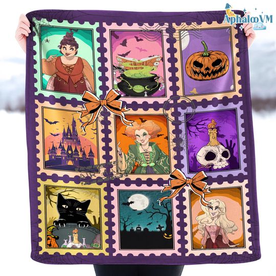Hocus Pocus Sanderson Sisters Halloween Stamps Blanket, Sanderson Sisters Witches, Hocus Pocus Blanket, Halloween Movie Blanket