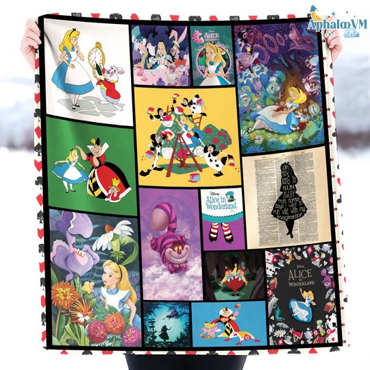 Alice In Wonderland Fleece Blanket, Alice Cheshire Cat Blanket, Alice In Wonderland Characters Blanket, Christmas Gift, Birthday Gifts
