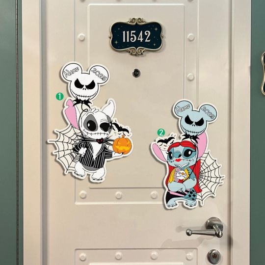 Personalized Stitch & Angel Nightmare Before Christmas Magnet,  Stitch and Angel Halloween Magnet, Halloween Cruise Stateroom Door  Magnets