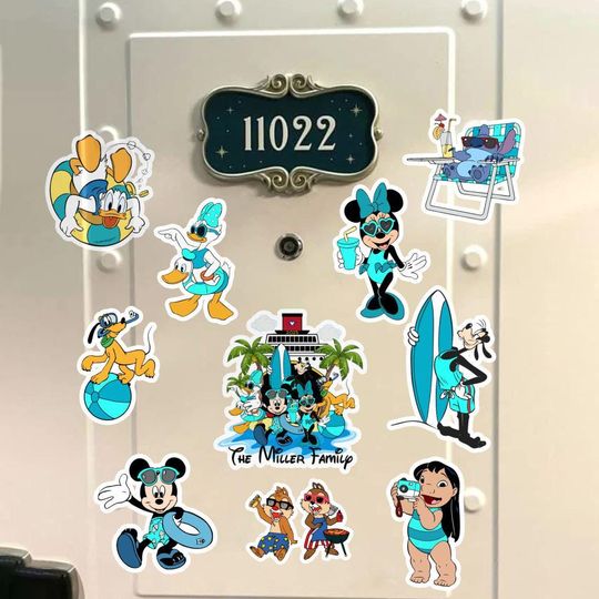 Personalized Disney Cruise 25th Silver Anniversary At Sea Magnet, Mickey & Friends, Lilo and Stitch, Chip Dale, Disney Cruise Door Magnet