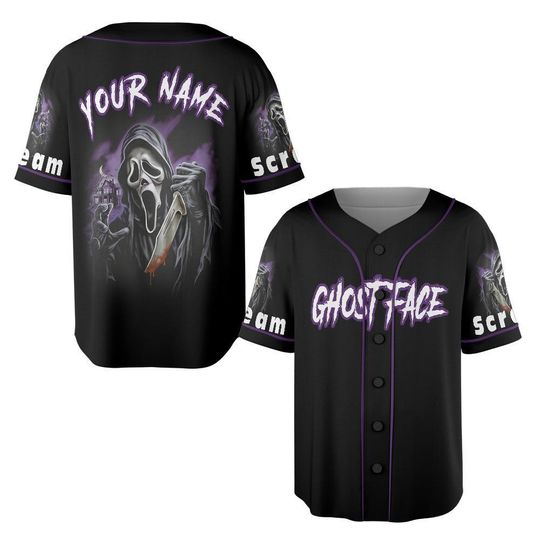Ghostface Halloween Horror baseball jersey, Custom Name Baseball Jersey, Custom Team Name Number Baseball Jersey for Men Women Youth Kid