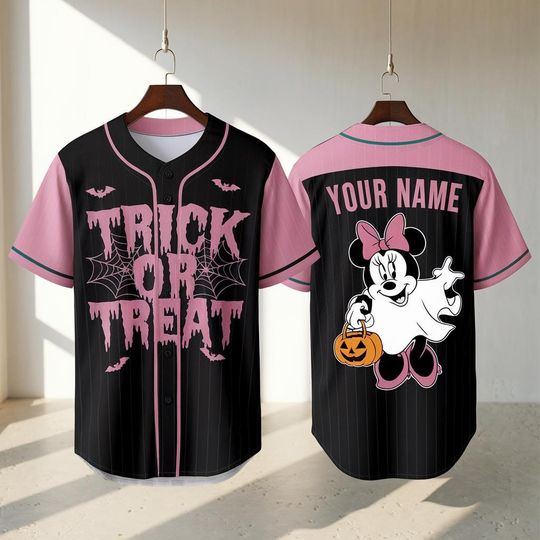 Personalized Disney Minnie Ghost Halloween Baseball Jersey, Custom Baseball Team Jersey, Disney Halloween Jersey, Minnie Halloween Jersey