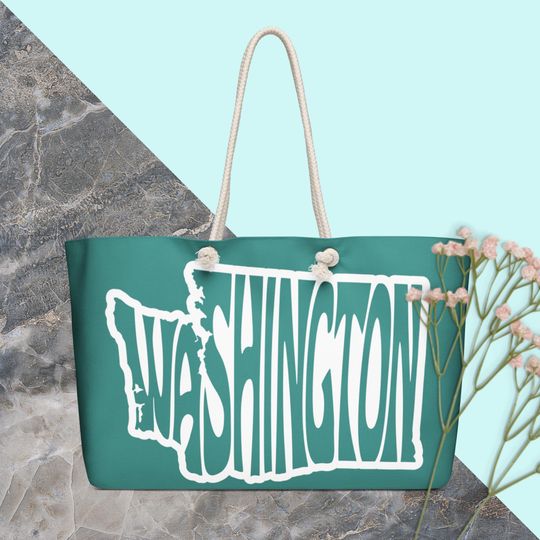 Washington State Outline Oversized Weekender Bag  Bold PNW Travel Tote