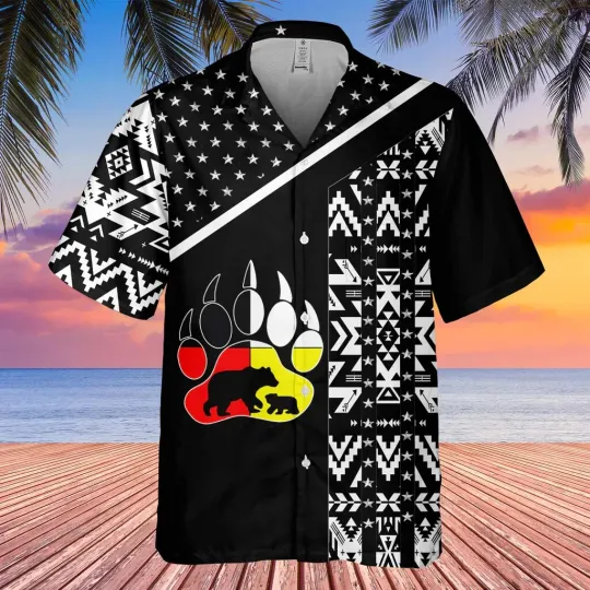 Bear Pattern Native American Hawaiian Shirt 3D