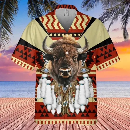 Bison Native American Hawaiian Shirt 3D
