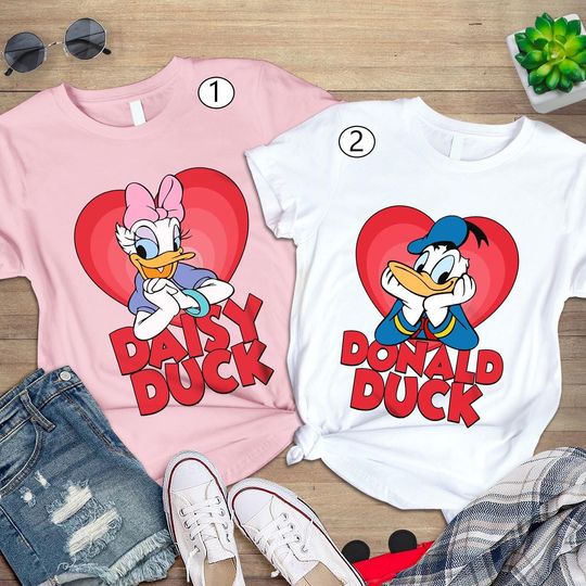 Donald and Daisy Duck Love Heart Shirt, DisneyWorld Valentine's Day T-shirt, Disneyland Couple Matching, Magic Kingdom, Valentine Gift