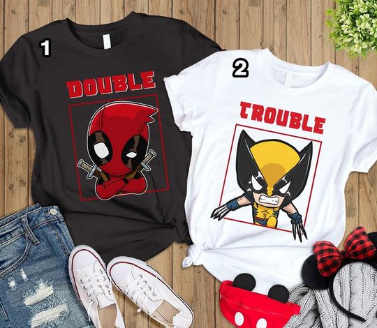 Deadpool and Wolverine Double Trouble Shirt, Deadpool 3 Movie Shirt, Deadpool & Wolverine Shirt, Deadpool and Wolverine Tee, Couple Shirts