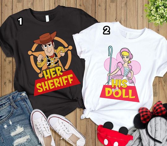 Toy Story Woody And Bo Peep Couple Shirt, Matching Her Sheriff His Doll Shirt, Valentine's Day 2025 Shirt, Disneyland Valentine Couple Shirt