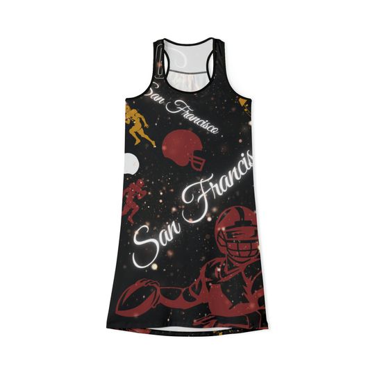 San Francisco Football Print Women's Racerback Dress Jersey Knit Dress Ladies Dresses Gifts for Her