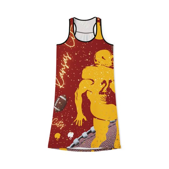 Kansas Football Print Women's Racerback Dress Jersey Knit Dress Ladies Dresses Gifts for Her