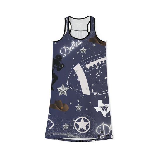 Dallas Football Print Women's Racerback Dress Jersey Knit Dress Ladies Dresses Gifts for Her