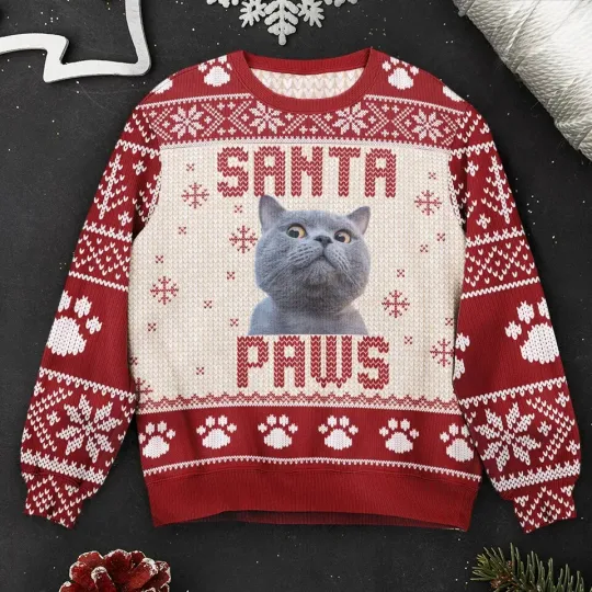 BG I Believe In Santa Paws Christmas Sweater, Funny Cat Sweatshirt