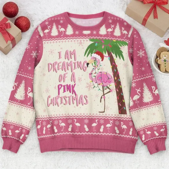 BG I Am Dreaming Of A Pink Christmas Flamingo - Ugly Sweater Sweatshirt
