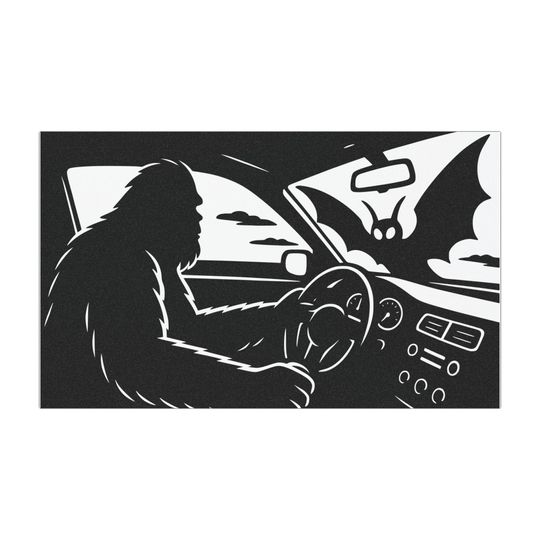 Bigfoot Mothman Driving Encounter Car Magnet, Sasquatch Mothman Decor for Vehicles, Unique Auto Accessories, Halloween Gift, Cryptid Lovers