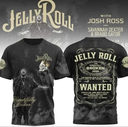Jelly Roll The Beautifully Broken 2025 Tour AOP 3D T-Shirt