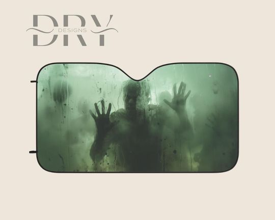 Spooky Zombie Glass Halloween Car Sun Shade, Windscreen UV protection, Funny Windshield Visor, Horror Car Gift for RV Sedan SUV Truck