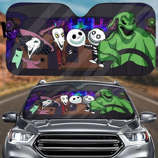 Halloween Oogie Boogie Car Sunshade, Lock Shock Barrel Car Decor, Disney Movie Car Shade, Jack Skellington Nightmare Before Christmas