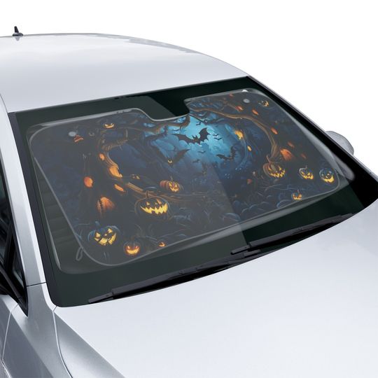 Spooky Halloween Themed Car Sun Shade, Windshield Shade, UV Protector for Car, Car or Truck or SUV Heat Protector