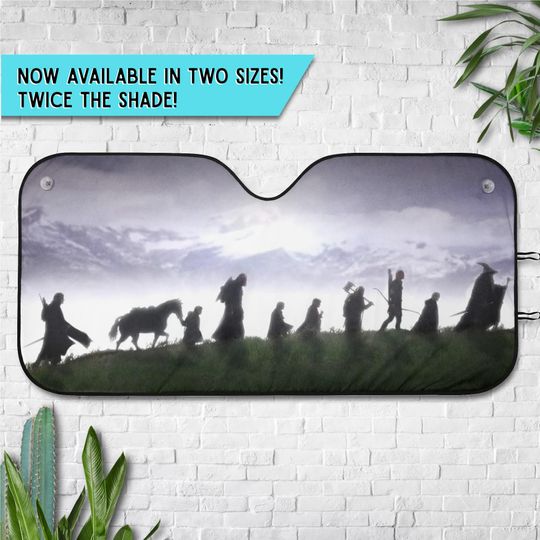 Fellowship LOTR Car Sunshade, Middle Earth Journey Silhouette, Fantasy Nerdcore Gift, Ring Quest Auto Shield, Tolkien Fan Windshield Visor