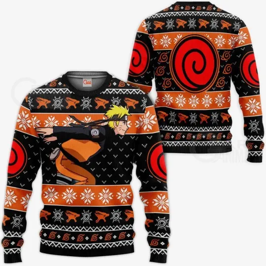 Anime Uzumaki Running Characters Ugly Christmas Sweater