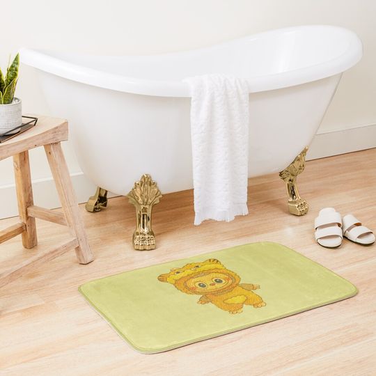 Yellow Labubu Bath Mat, For Bathroom, For Kitchen