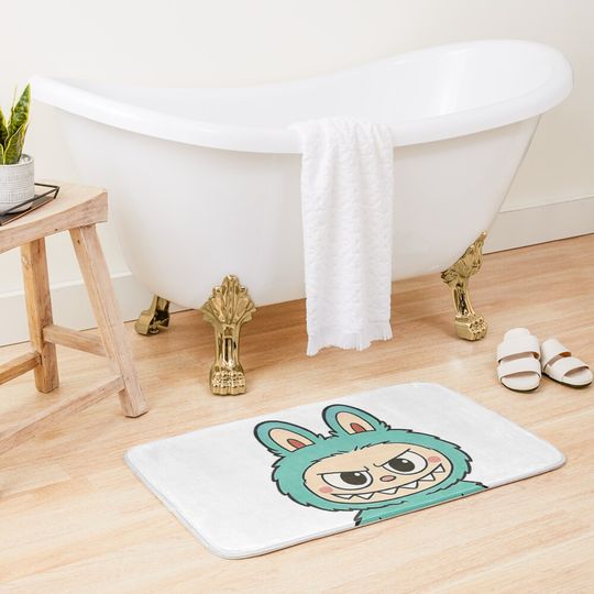 Angry Green Labubu Character Illustration Bath Mat, For Bathroom, For Kitchen