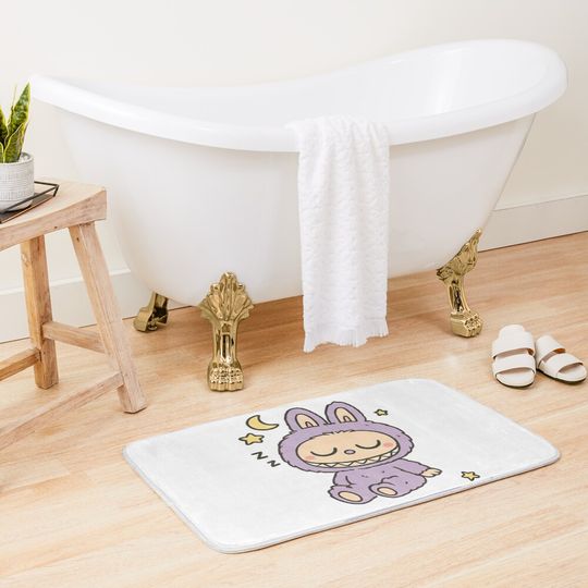 Sleeping Purple Labubu Under Moon and Stars Bath Mat, For Bathroom, For Kitchen