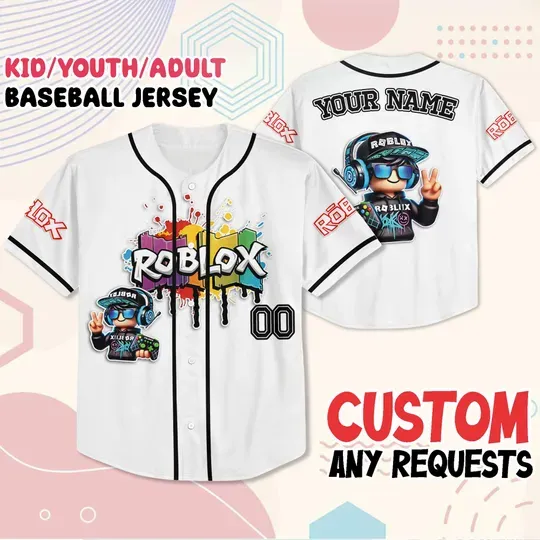 Personalized Roblox Baseball Jersey, Gamer Birthday Shirt Name Number, Party Outfit Gift