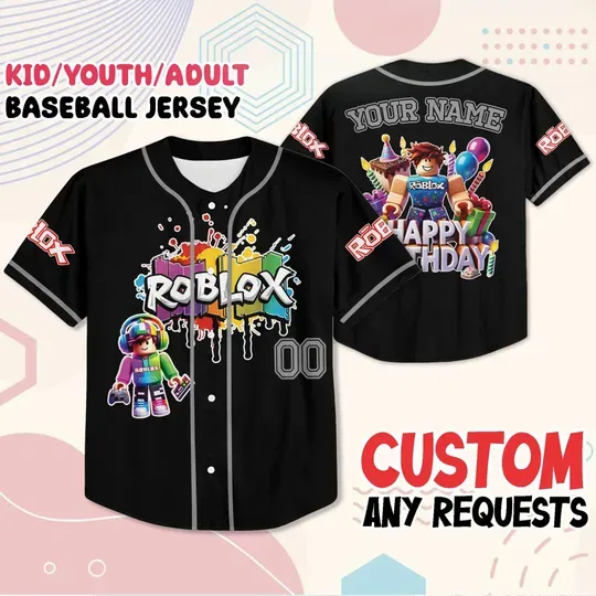 Personalized Roblox Baseball Jersey, Gamer Birthday Shirt Name Number, Party Outfit Gift