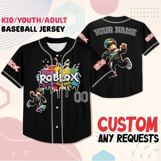 Personalized Roblox Baseball Jersey, Gamer Birthday Shirt Name Number, Party Outfit Gift