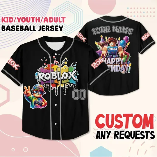 Personalized Roblox Baseball Jersey, Gamer Birthday Shirt Name Number, Party Outfit Gift