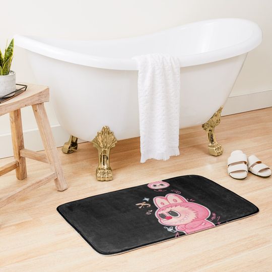 Labubu - Monstre Kawaii Macaron Rose Bath Mat, For Bathroom, For Kitchen