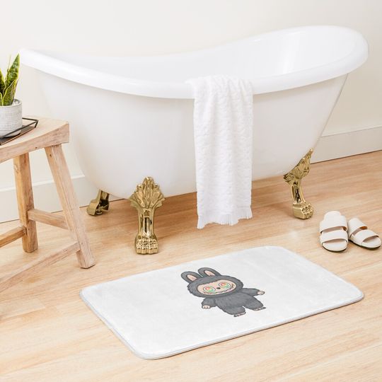 Gray Labubu Toy Bath Mat, For Bathroom, For Kitchen