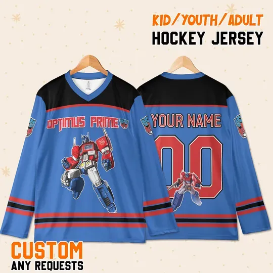 Custom Optimus Prime Hockey Jersey, Transformers Jersey for Kids, Youth, Adults, Fan Gift Shirt, Cool Gift for Fans