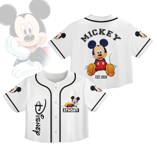 Mickey Mouse Crop Top Jersey, Disney Mouse Baseball Jersey, Custom Name Shirt