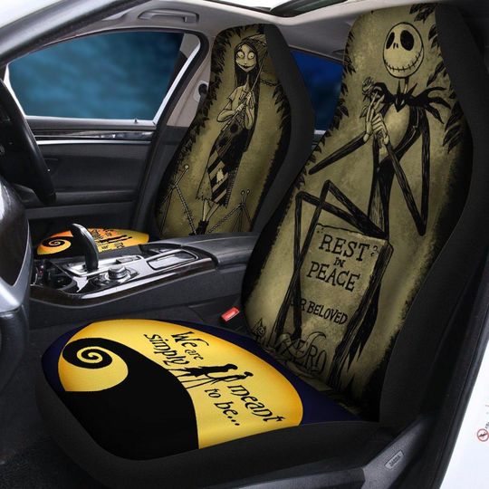 Halloween Jack And Sally Carseat Cover, Nightmare Before Christmas Car Covers, We Are Simply Mean To Be Seat Cover, Horror Movie Gift