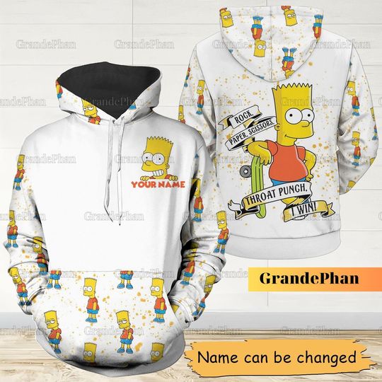 Bart Simpson Hoodie, Cartoon 3D All Over Print Shirt, Custom Simpsons Shirt