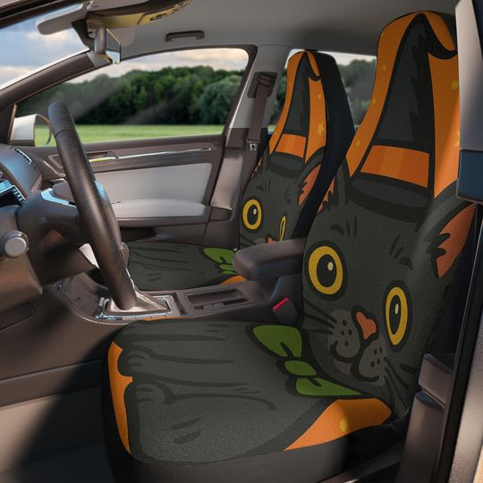 Halloween Cat Car Seat Covers | Cute Black Cat Accessories for Auto Decor | Pet Lover Car Accessories & Halloween Gift