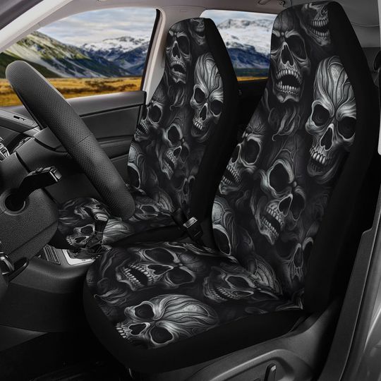 Death skull car seat protector cover, horror rug mat for car, Spooky Halloween seat cover for truck, motorcycle skull car seat cover, dark h