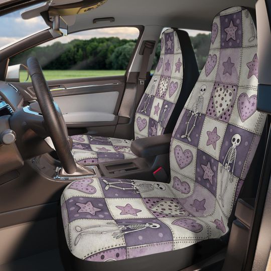 Coquette Pumpkin Set of 2 Car Seat Covers, Pink Bows, Ghosts & Hearts, Kawaii Halloween Car Decor, Spooky Cute Auto Accessories for Women