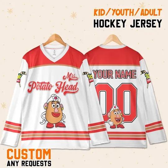 Custom Toy Story Mrs Potato Head Hockey Jersey, Birthday Gift, Disney Trip Matching Outfit