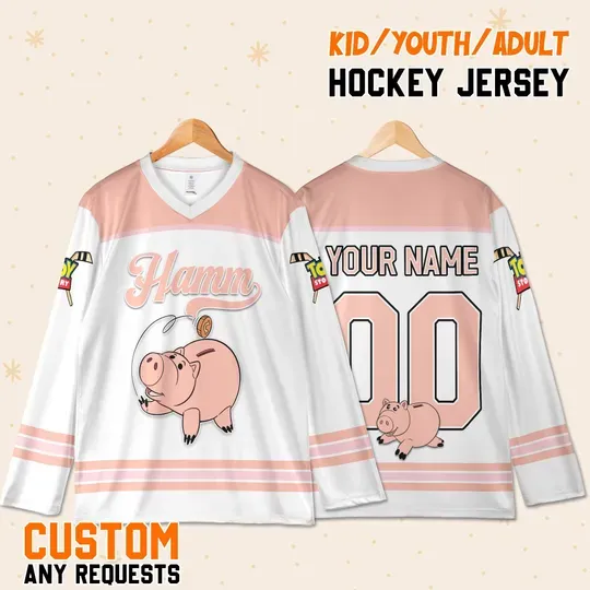 Custom Hamm Hockey Jersey, Toy Story Pig Shirt, Funny Disney Family Matching Gift for Kids And Adults