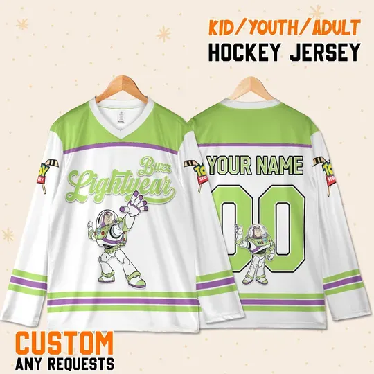 Custom Buzz Lightyear Hockey Jersey, Toy Story Shirt, Funny Disney Family Gift for Kid And Adults